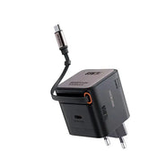 MICRODIA SMARTCube™ POWERCord 65 Вт, настенное зарядное устройство GaN Pro со встроенным кабелем USB-C и выходом для зарядки USB-C